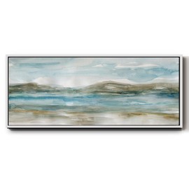 Renditions Gallery Abstract Nature Floater Framed Wall Art Peaceful Beach View Watercolor Artwork Canvas Prints & Paintings for Resturant Office School - 24"X60" WHITE GAL033