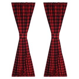 RLoncomix French Door Curtains Buffalo Plaid Window Curtains Rod Pocket Farmhouse Drapes for Front Door Tieback Included 54 x 72 inches, 1 Panel, Red/Black