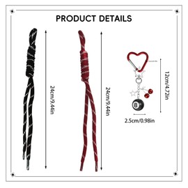 ATCCPYDM 8 Ball Keychain with Star,Rope Braided and Cherry Keychain Bag Charms for Handbag Purse Backpack Y2k Accessories (Red)