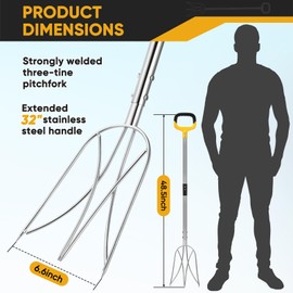 AugFir Multifunctional Pitchfork for Gardening, 48.5" Extendable Stainless Steel Garden Pitchfork with Handle, Suitable for Digging, Fertilizing, Transplanting, Mulching Garden Fork - 3 Tines