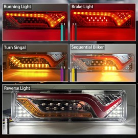 Trailer Tail Lights, LED Truck Tail Light, Sequential Flowing Tail Light, Turn Signal Parking Reverse Brake Running Lights Modes Five-in-one. for Truck Trailer Boat Pickup RV, 2Pcs (V Wind 12V)
