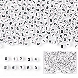 600Pcs 0-9 Number Beads for Jewelry Making，4 x7mm White Acrylic Round Beads for Friendship Making kit，Necklaces, Key Chains (White)