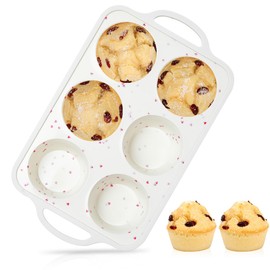 Amorpelos 6-Cup Jumbo Size NonStick Silicone Muffin Pan for Baking with Metal Reinforced Frame BPA Free Silicone Jumbo Cupcake Pan for Oven Dishwasher Safe