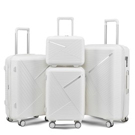 Physport Luggage Sets 4 Piece(14/20/24/28), Expandable Lightweight Suitcase with 4 Double 360 Degrees Mute Spinner Wheels PP Materials Durable TSA Lock Travel Luggage, White
