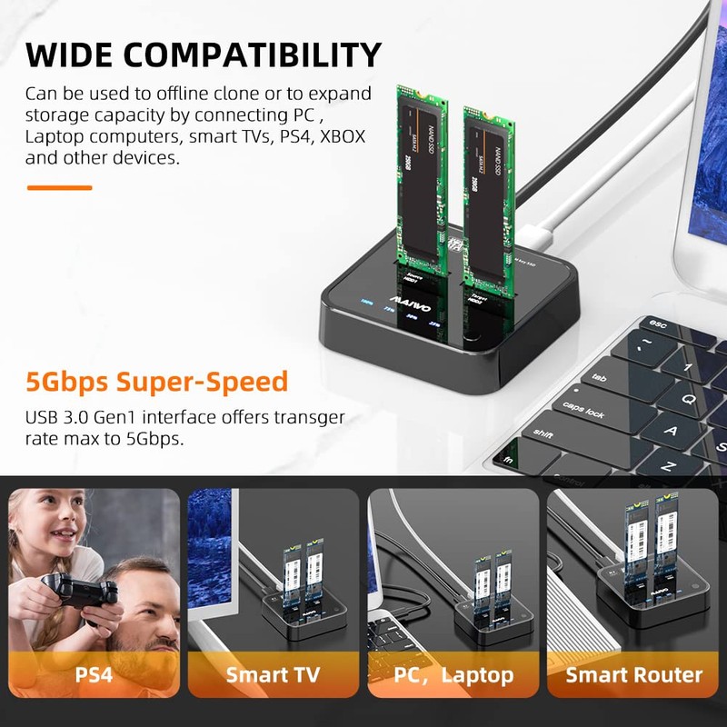 Dual M.2 SATA SSD Docking Station & Offline Duplicator |