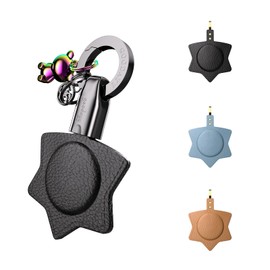 GOODAYY AirTag Key Ring Holder, Genuine Leather Resistant AirTag Case, Protective AirTag Key Chain Accessory for Keys, Luggage, Handbags, Pet Dog Cat Collar Tracker (Star-Black-Gunmetal grey)