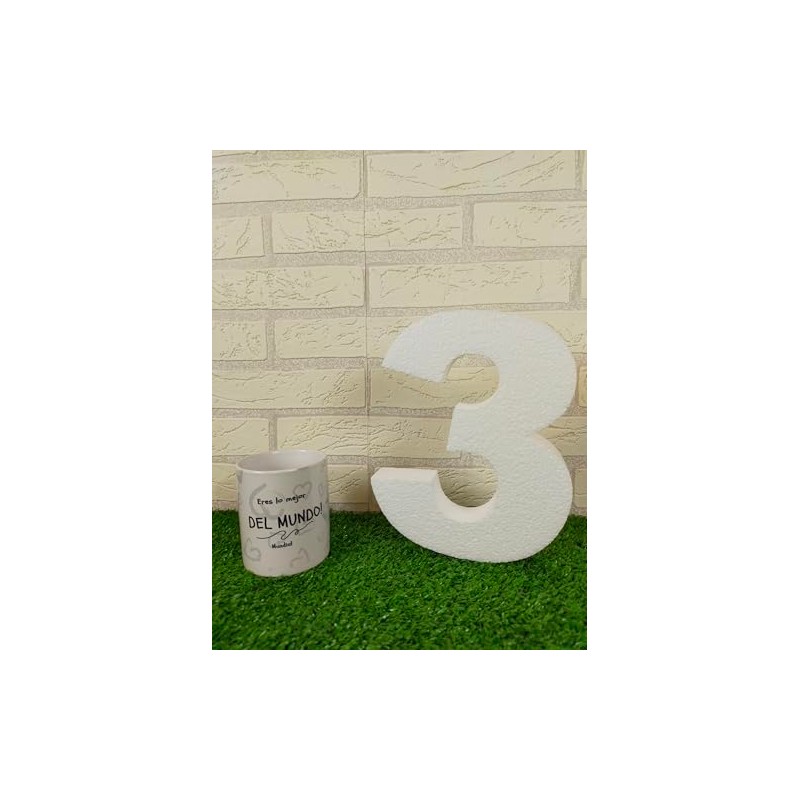 DecoPorex Polystyrene Number 3 Height 20cm for Decorations, Crafts, Birthdays