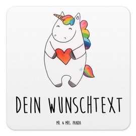 Mr. & Mrs. Panda 6er Set Personalisiertes Untersetzer Set Einhorn Herz - Personalisierte Geschenke, Einhorn Deko, Unicorn, Einhörner, schlimm, bunt,