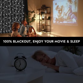 Portable Blackout Blinds, Temporary 100% Blackout Material, Easy to Stick On No Drill Blinds Blackout Curtains for Bedroom, Nursery, Loft (BLACK OUTERSPACE, 145 * 300cm)