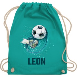 Geschenk mit Namen personalisiert by Shirtracer - Gym Bag Backpack - Football Shot Cool Football Fan, 04 Turquoise
