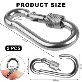 YOYEAH Set of 2 super strong stainless steel screw carabiners: large and robust carabiner with screw cap, safety carabiner for camping, climbing, load capacity 240 kg