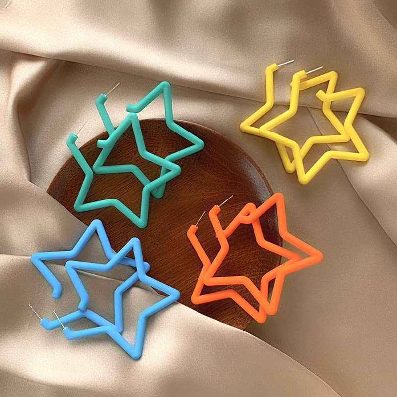 80 90s Colorful Big Acrylic Star Hoop Earrings Neon Geometric