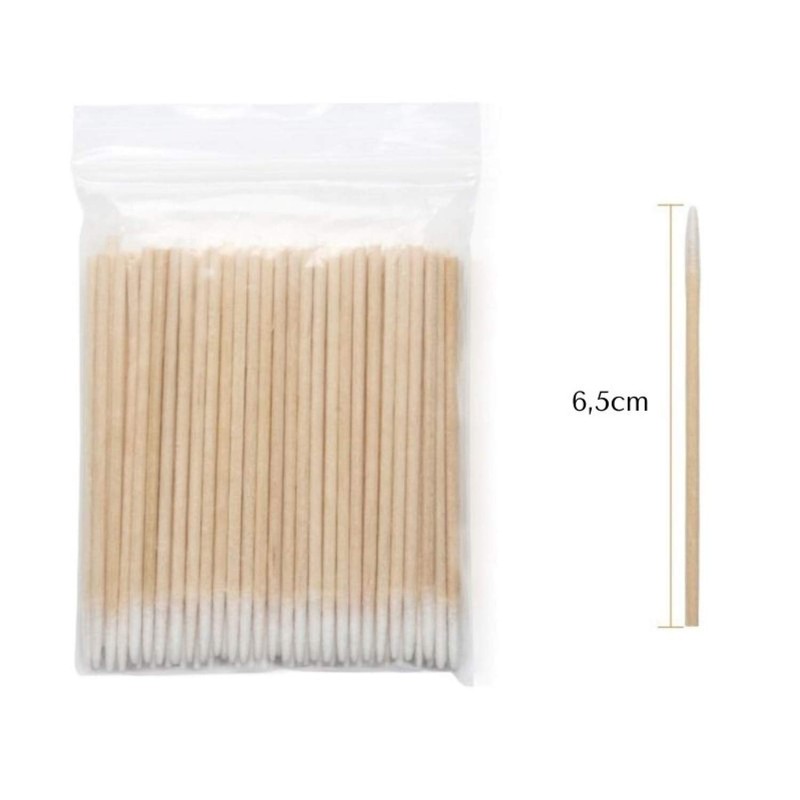 Wooden Pointed Head 300 Pieces Cotton Swabs 6.5cm Microblading 100%