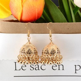 Bohemian CZ Jhumki Bell Beaded Tassel Dangle Drop Earrings for Women Gold Plated Vintage Sparkly Crystal Ethnic Jhumka Chandelier Dangling Statement Hook Traditional Indian Gypsy Fashion Jewelry