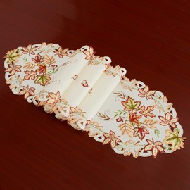 Simhomsen Thanksgiving Maple Leaves Table Runners for Autumn Or Fall Decorations, Embroidery (13 × 69 inches)