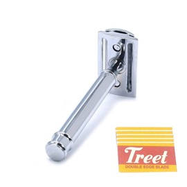 OdontoMed2011 3.5" Plain Smooth Handle Safety Razor Chrome Plated With 5 Pcs Double Edge Razor Blades BTS-331