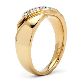 PalmBeach Men's Yellow Gold or Platinum Plated Sterling Silver Round Cubic Zirconia Diagonal Wedding Band Ring Size 9