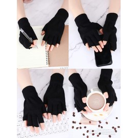 SATINIOR 3 Pairs Women Fingerless Gloves Winter Half Finger Knit Gloves for Women Men (Brown, Black, Army Green)