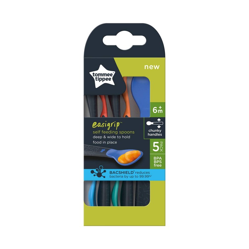 Tommee Tippee Easigrip Self-Feeding Weaning Spoons with BACSHIELD Antibacterial Technology, Chunky