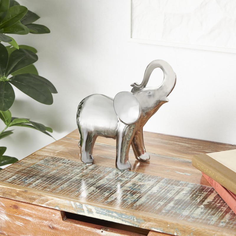 Deco 79 Ceramic Elephant Decorative Sculpture Standing Home Decor Statue,