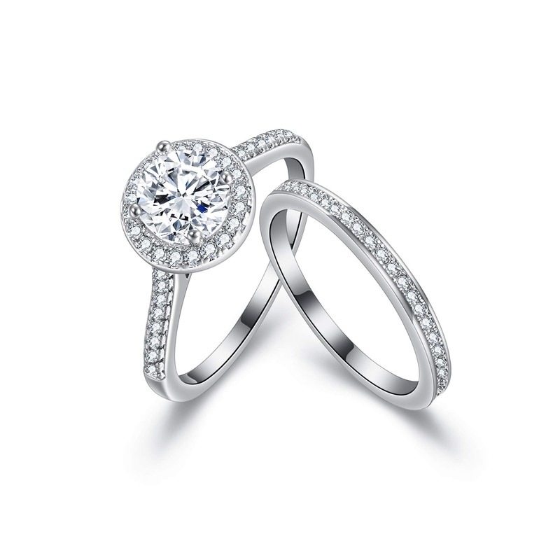 EVER FAITH Sparkly Round Cubic Zirconia Wedding Ring Beautiful Eternity