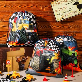 Ferraycle 32 Pcs Truck Party Favor Bags Truck Car Birthday Party Supplies Racing Truck Gift Bags Drawstring Backpack Candy Goodie Treat Bags Snack Bags for Party Decoration