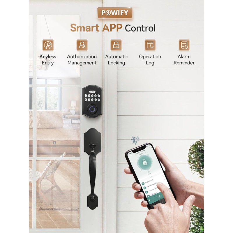 POWIFY Fingerprint Smart Front Door Lock Set, APP Control Keyless