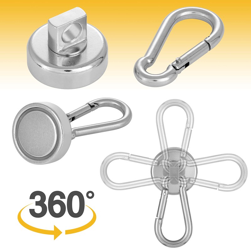 POPPSTAR Carabiner Magnet Strong, 4X (17kg Clamping Force) Neodymium Hook