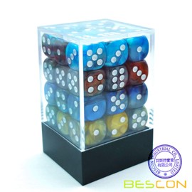 Bescon 12 mm D6 Dice 36 in Cube, Assorted Gemini Rock Colours, 12 mm Six Sides Die (36) Block of Dice