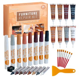 MeasuPro Furniture Repair Kit 34PC - Brushes, Markers, Scraper, Resin Wood Filler, Fillers with Wood Putty, Any Color Wood Combination, Scratch Repair