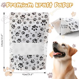 Dunzoom 200 Pcs Paw Dog Treat Bags by Puppy's 3.5" x 5.5" Paw Gift Bags Resealable Stand up Kraft Paper Zip Pouches for Canine Delights, Food-safe Material(White)
