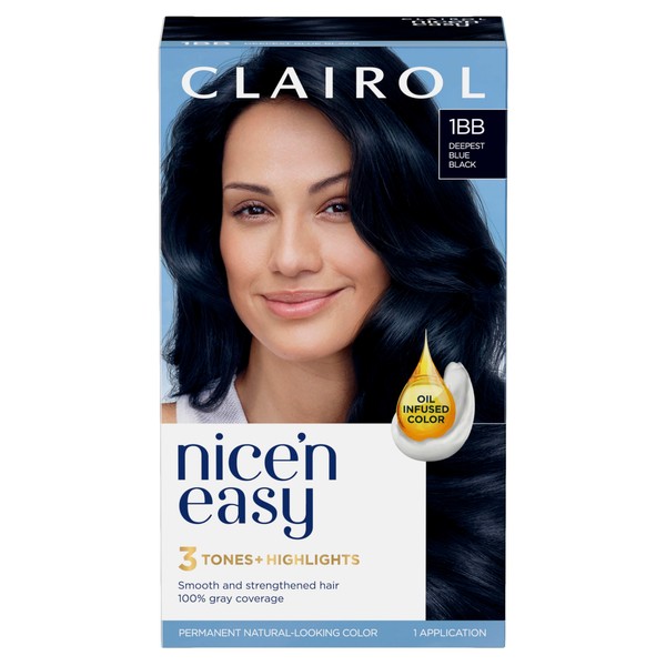 Clairol Nice'n Easy Permanent Hair Dye, 1BB deepest blue black Hair Color, Pack of 1