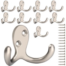 IBosins 10 Pack Heavy Duty Double Prong Coat Hooks Wall Mounted with 20 Screws Retro Double Hooks Utility Hooks for Coat, Scarf, Bag, Towel, Key, Cap, Cup, Hat