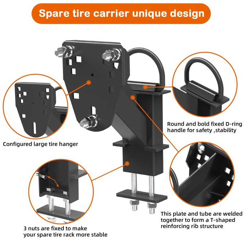 Jorohiker Stake Pocket Spare Tire Carrier with D-Ring ,Spare Tire