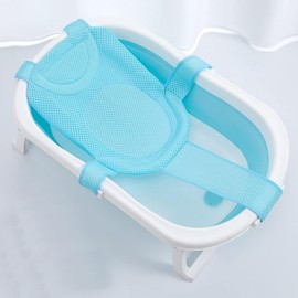 Baby Bath Net, Baby Bath Pad, Bath Insert Baby with Mesh Adjustable, Baby Bath Mat Non-Slip with Safety Belt, Baby Bath Net, Baby Bath Mat for Newborns, Toddlers (Blue)