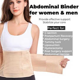 Funcy - Carpeta abdominal para mujeres y hombres para poscirugía, banda de vientre posparto para madres posparto, apoyo óptimo para recuperación rápida (beige, L)