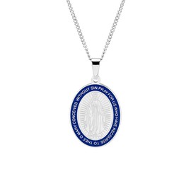 EVE'S ADDICTION Stainless Steel Miraculous Medal Pendant (24" long chain) - Unisex Miraculous Medal Necklace - Inspirational Jewelry - Religious Gift Miraculous Medal Necklace for Men