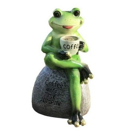 EatingBiting 6" Frog On Stone Coffee gets me Jumpin Resin Frog Garden Statue Frog Drinking Coffee Outdoor Sculpture Ornament Décor Drinking Coffee Indoor Outdoor Garden Statue Decoration Collectible