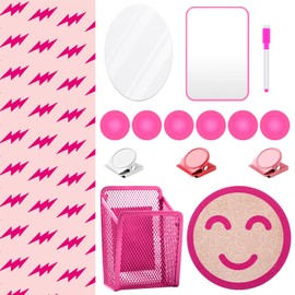 Harloon 15 Pcs Locker Decoration and Organizer Kit Locker Wallpaper Magnetic Pen Holder and Mirror Whiteboard Marker Cork Board with 3 Push Pins 3 Magnetic Clip 6 Magnets(Happy)