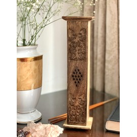 Wooden Incense Holder and Cone Burner Tower Large Organic Eco Friendly Ash Catcher Agarbatti Holder Rustic Style Hand Carved for Meditation Yoga Aromatherapy Home