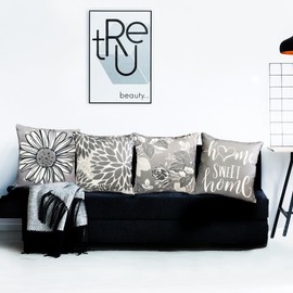 RYSMIYOU Grey Pillow Covers 16x16 Inch Set of 4 Decorative Throw Pillow Covers for Sofa Couch Outdoor Gray Throw Pillow Cover Farmhouse Linen Square Pillow Case Living Room Home Boho Modern Decor