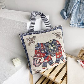 Knitting Tote Bag, Large Knitting Bag Knitting Needle Bag with Zipper Elephant Pattern Crochet Bag for Yarn Knitting Needles Crochet Hooks