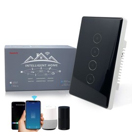 Smart Light Switch, 2.4GHz WiFi Light Switch Compatible with Alexa and Google Home, Smart Touch Wall Light Switch for Lamp, Neutral Wire Required, Us Standard Electrical Light Switches (Black 4 Gang)