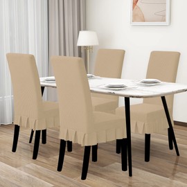 Easy-Going Dining Chair Covers Stretch Parsons Chair Slipcover with Skirt Chair Covers for Dining Room Restaurant Banquet (4 PCS, Sand)