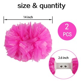 Hooshing 2PCS Cheerleading Pom Poms Pink Professional Pom Poms Cheerleading with Baton Handle for Cheer Squad Team Sports Spirited Party Dance Training