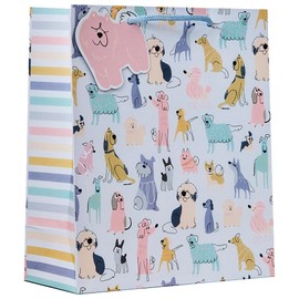 Design By Violet Doodley Dogs Medium Gift Bag – Colourful Dog Print Present Bag with Tag & Handles – Recyclable Gift Wrap for Birthdays & Dog Lovers