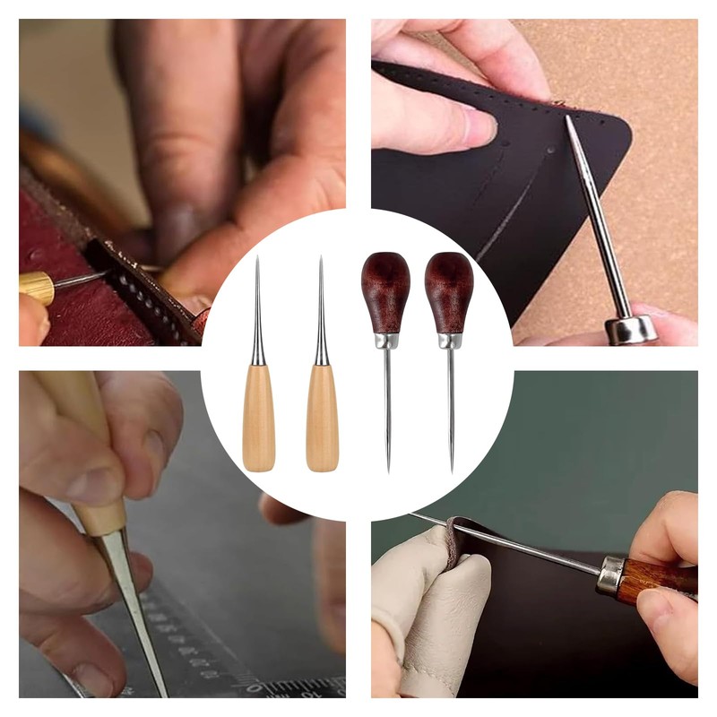 HARY 4Pcs bradawl Tool Gourd Shape Leather Tools Brown Beige