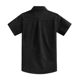 Spring&Gege Boys' Short Sleeve Dress Shirts Formal Uniform Woven Solid, Black, 7-8 Years