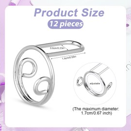 12pcs Wudu Nail Rings, Adjustable Metal Nail Rings for Women Reusable Detachable Fingernail Rings No Glue Nails Jewelry Fingertip Gift Decorations for Wearing Manicure Nails