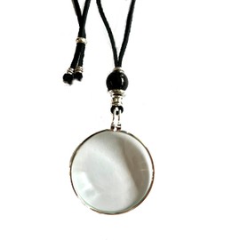 Magnifying Glass Necklace. Healing Crystal. Adjustable Length, Real suede. Fashionable Alternative To Reading Glasses. Black Agate La Loupe by Wendra